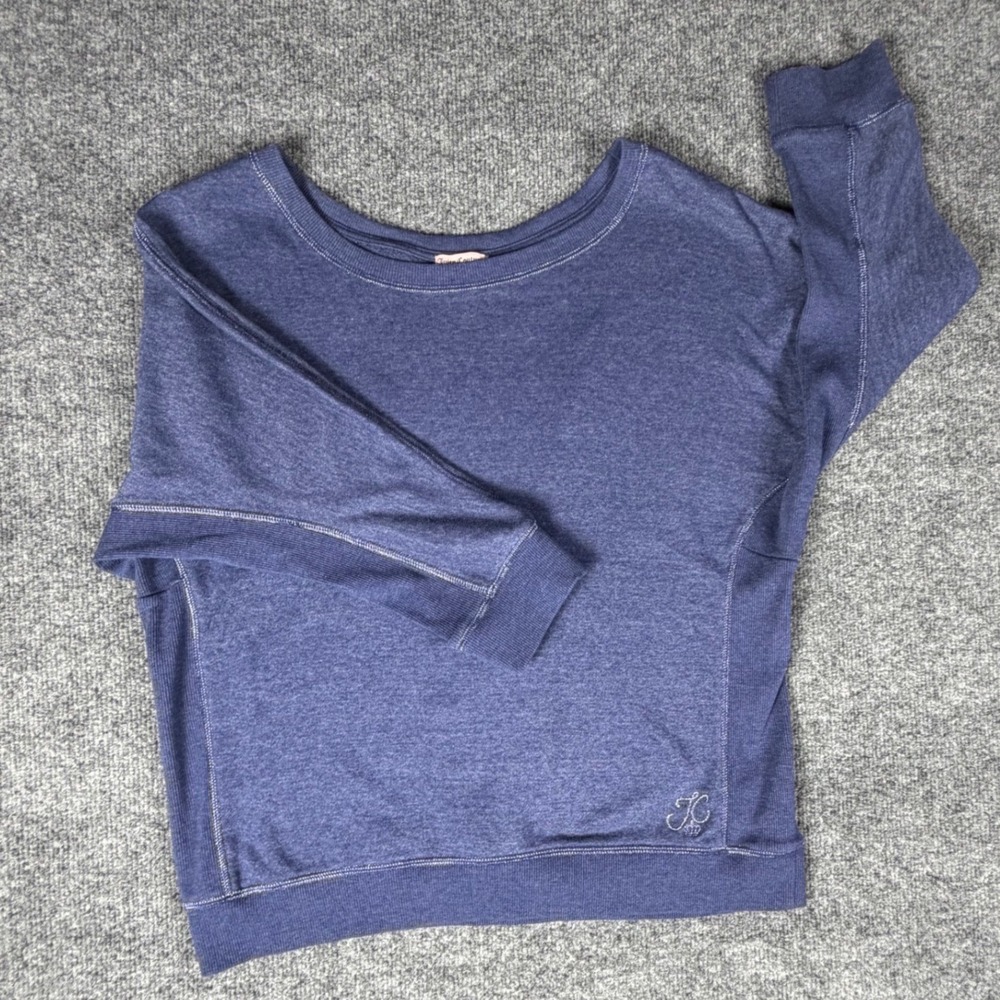 Juicy Couture Heathered Blue Lace Up Back Sweatshirt Boat Neck Pullover Medium